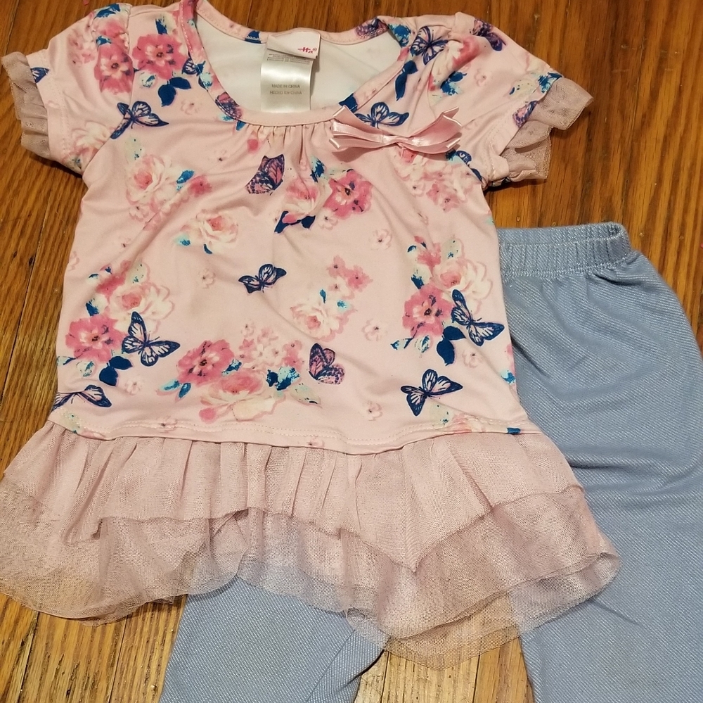 Pink Floral Butterfly Handkerchief Hem Top